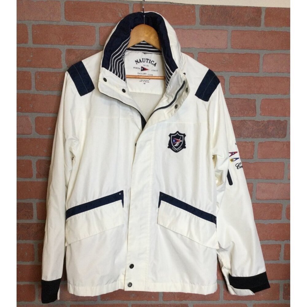 Nautica North Coast Sailing Club Mens Jacket Size M Embroidered White Pockets